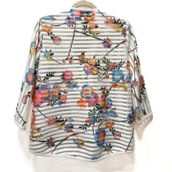 Joseph Ribkoff Asymmetrical Garden Floral Mesh Blazer | Size 8 - Picture 4 of 9